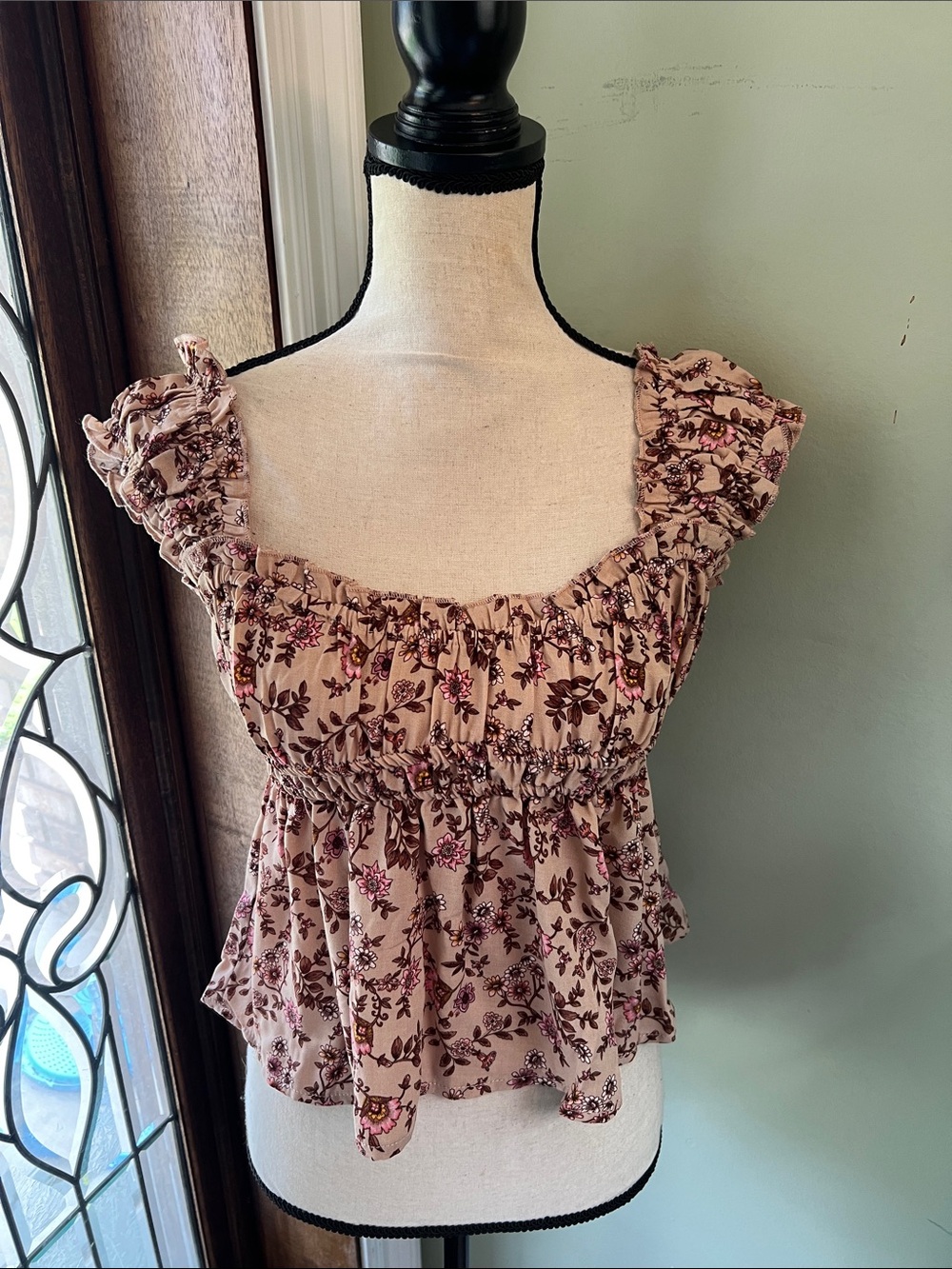 Smocked Floral Ruffle Square-Neck Crop Top - Blush Floral